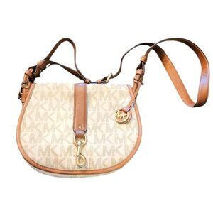 Michael Kors "Jamie" MK Signature Monogram Canvas‎ Saddle Bag Crossbody Purse